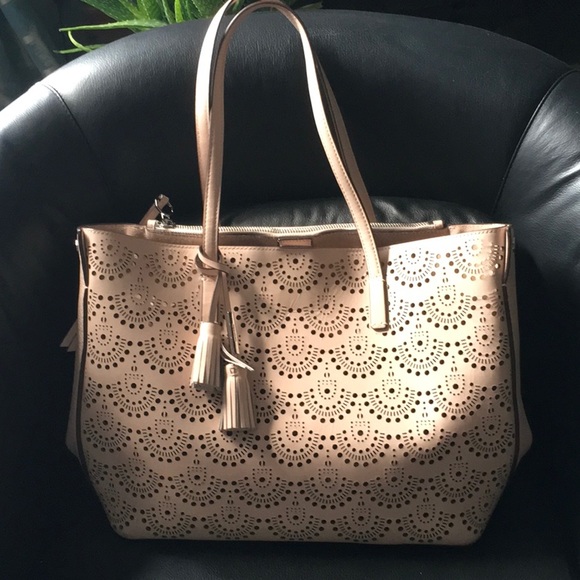 Louise et Cie Handbags - Laser-Cut Blush Leather Tote